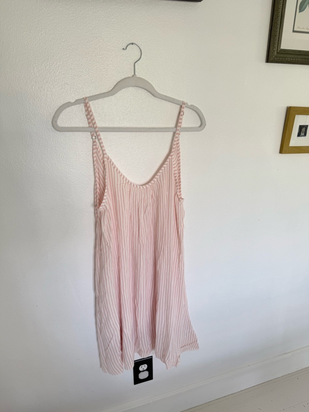 Elan Beachy Pale Pink Striped Mini Dress Sz M